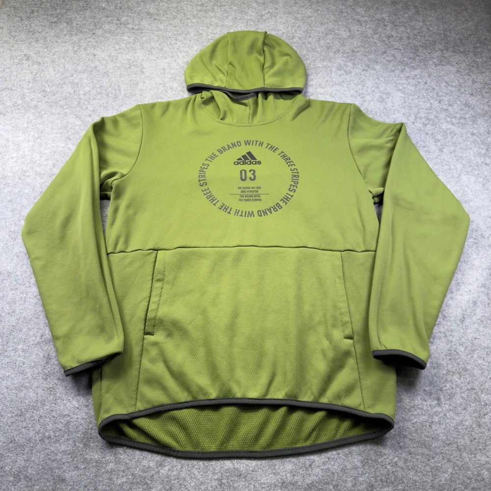Adidas Hoodie Mens Medium Green Excellent Climalite Graphic Pullover Sweatshirt